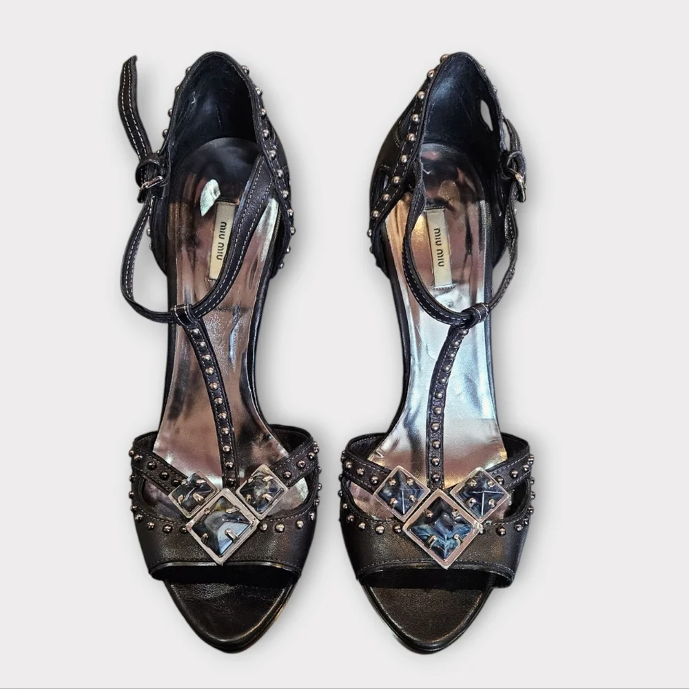 Miu Miu Black Studded Heels - Picture 2 of 11